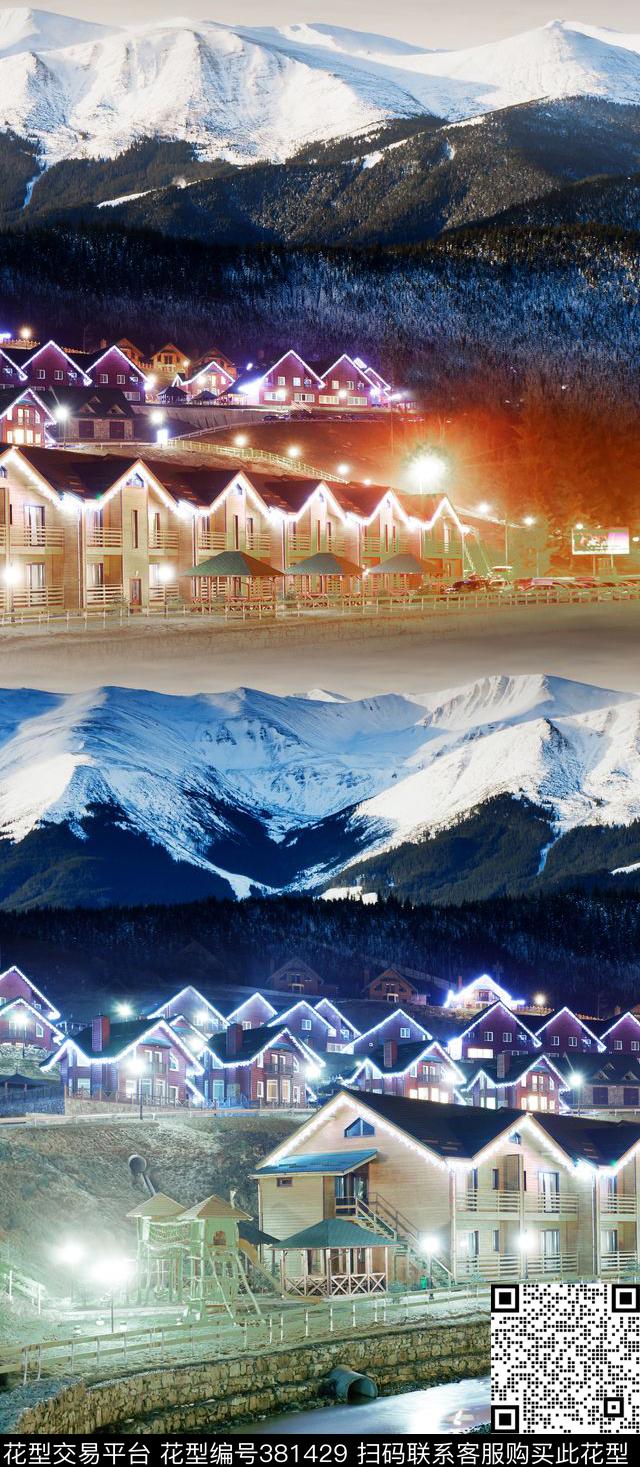 时尚风景渐变数码印花华亿平台下载（图片编号: 381429） - 瓦栏（Walan）