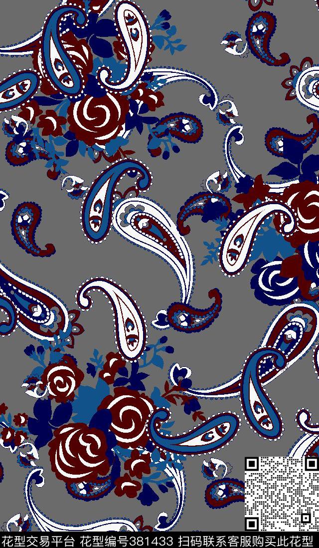 佩斯利牡丹花男装传统印花华亿平台下载（图片编号: 381433） - 瓦栏（Walan）