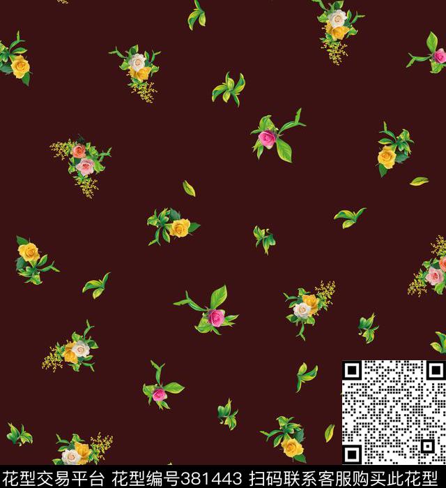 碎花玫瑰果果数码印花华亿平台下载（图片编号: 381443） - 瓦栏（Walan）