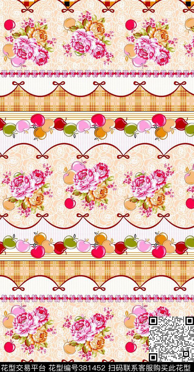 大花朵定位花格子传统印花华亿平台下载（图片编号: 381452） - 瓦栏（Walan）