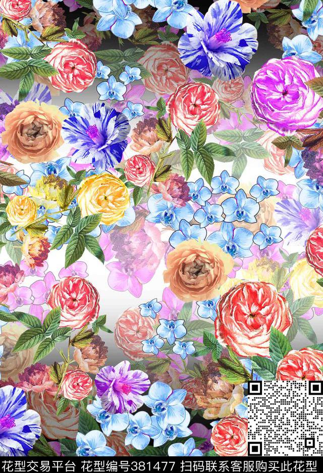 流行玫瑰数码印花华亿平台下载（图片编号: 381477） - 瓦栏（Walan）