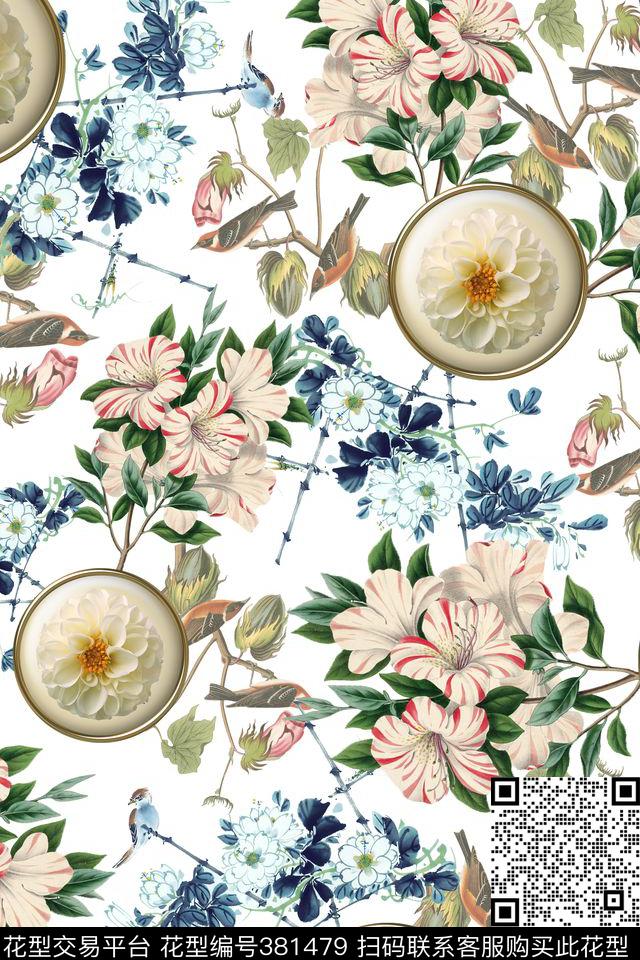 花卉青花鸟数码印花华亿平台下载（图片编号: 381479） - 瓦栏（Walan）
