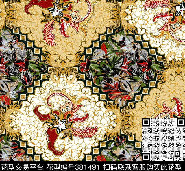 花卉几何数码印花华亿平台下载（图片编号: 381491） - 瓦栏（Walan）