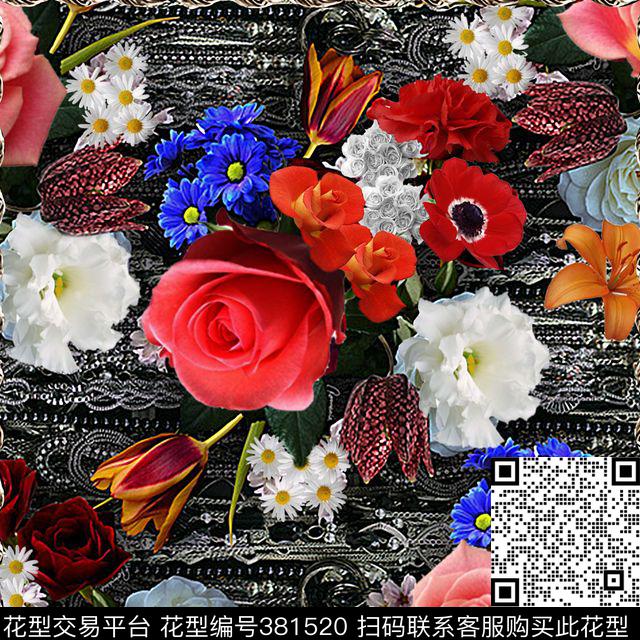 方巾印花图案数码印花华亿平台下载（图片编号: 381520） - 瓦栏（Walan）