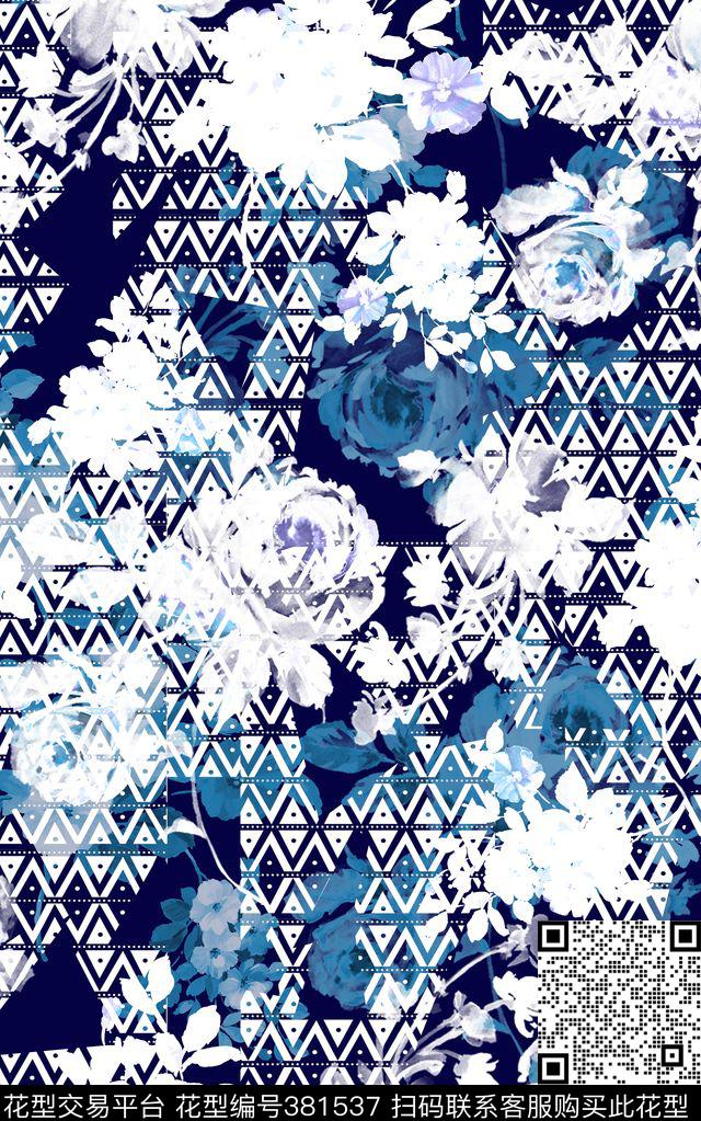 几何蓝色立体数码印花华亿平台下载（图片编号: 381537） - 瓦栏（Walan）