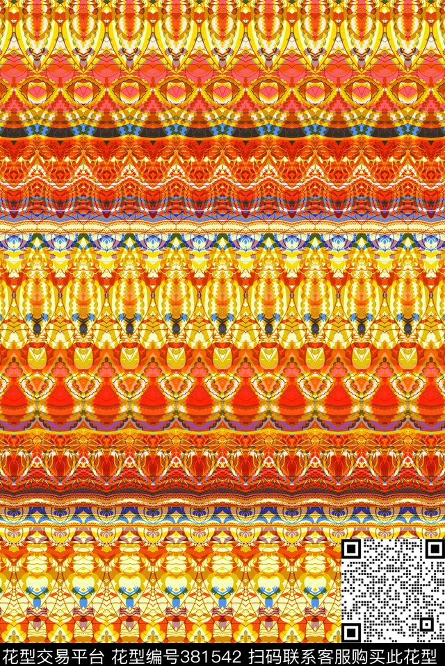 民族部落风条纹数码印花华亿平台下载（图片编号: 381542） - 瓦栏（Walan）