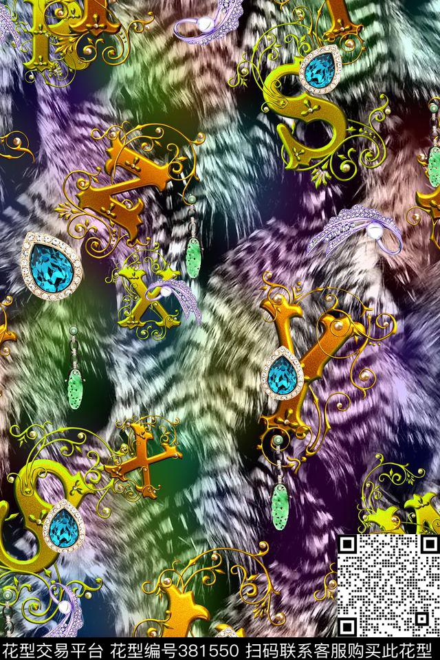 抽象字母珠宝宝石数码印花华亿平台下载（图片编号: 381550） - 瓦栏（Walan）