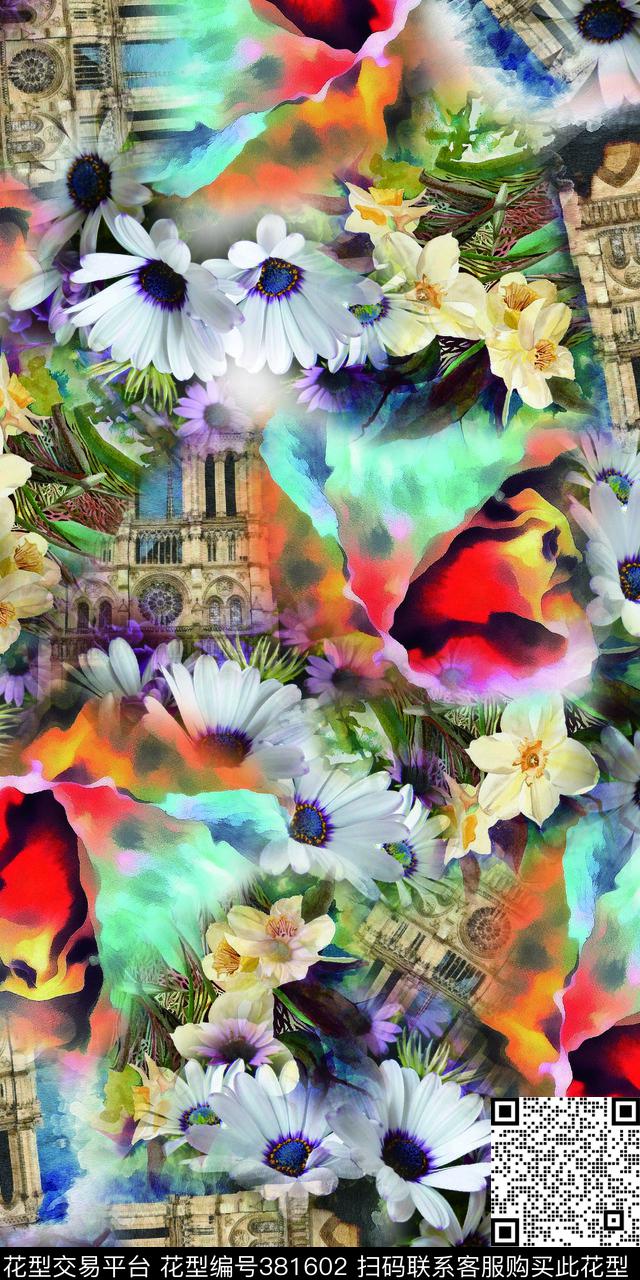 时尚建筑照片拼接数码印花华亿平台下载（图片编号: 381602） - 瓦栏（Walan）