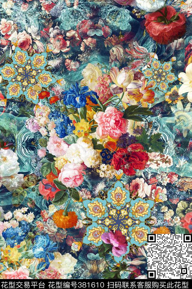 数码秋冬油画花卉男装女装油画花卉花卉组合数码印花华亿平台下载（图片编号: 381610） - 瓦栏（Walan）