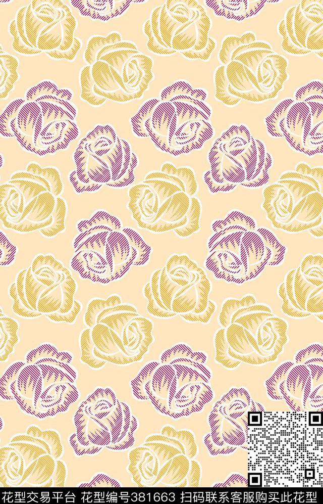 乱花玫瑰花传统印花华亿平台下载（图片编号: 381663） - 瓦栏（Walan）