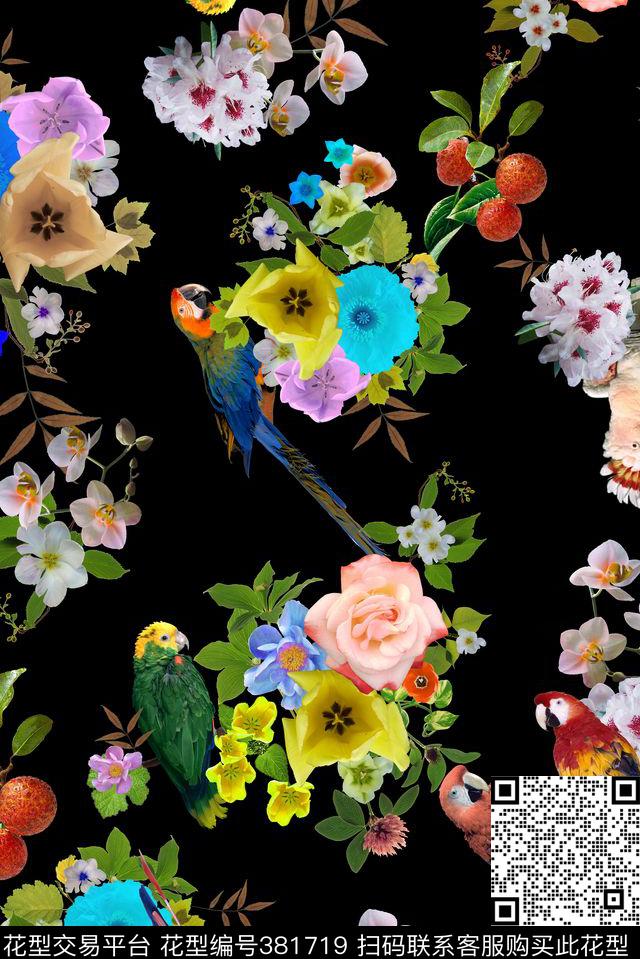 写实花卉鸟数码印花华亿平台下载（图片编号: 381719） - 瓦栏（Walan）