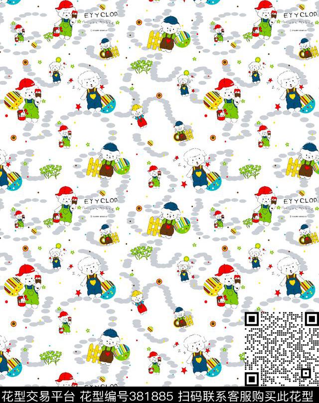 卡通熊仔圆点传统印花华亿平台下载（图片编号: 381885） - 瓦栏（Walan）