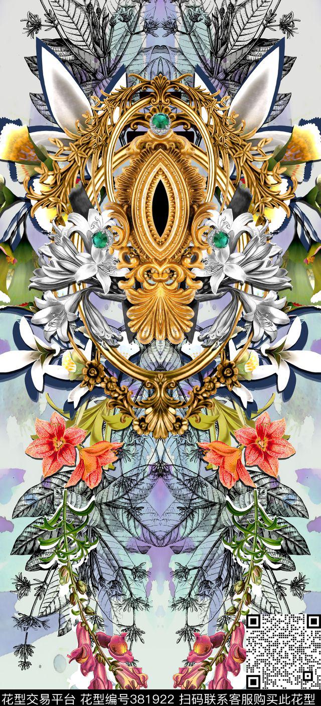 定位对称花卉数码印花华亿平台下载（图片编号: 381922） - 瓦栏（Walan）