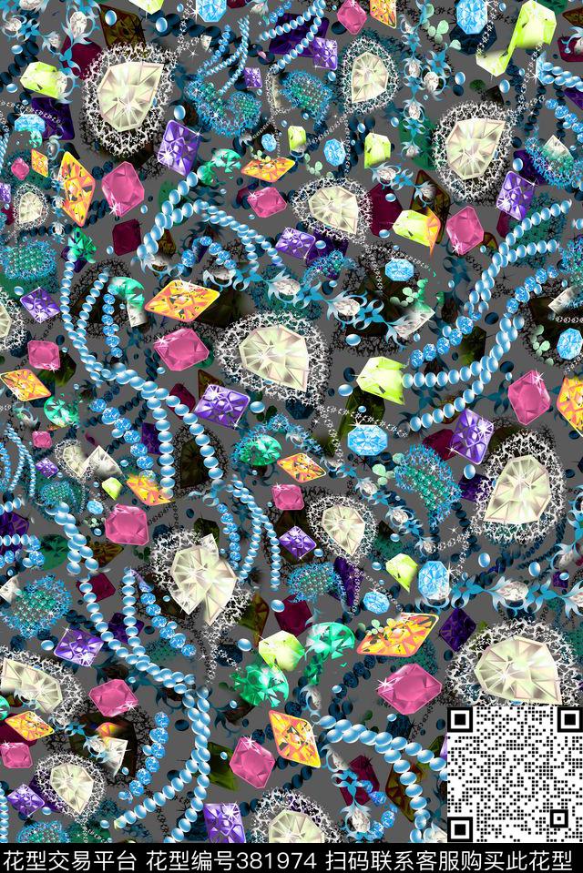 珠宝宝石满版数码印花华亿平台下载（图片编号: 381974） - 瓦栏（Walan）