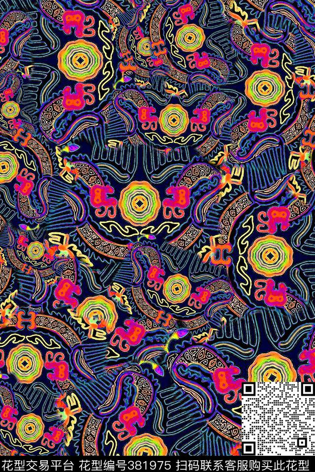 民族部落风抽象数码印花华亿平台下载（图片编号: 381975） - 瓦栏（Walan）