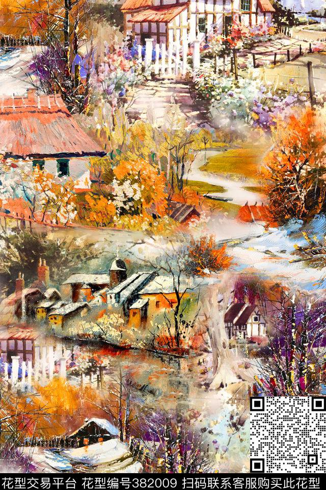 风景油画建筑数码印花华亿平台下载（图片编号: 382009） - 瓦栏（Walan）