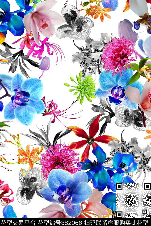 花卉热带数码印花华亿平台下载（图片编号: 382066） - 瓦栏（Walan）