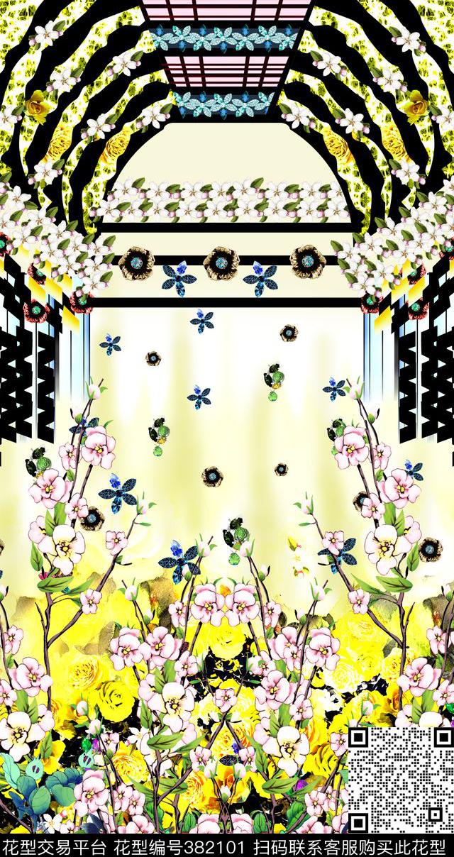 花贲桃花古典中国风数码印花华亿平台下载（图片编号: 382101） - 瓦栏（Walan）