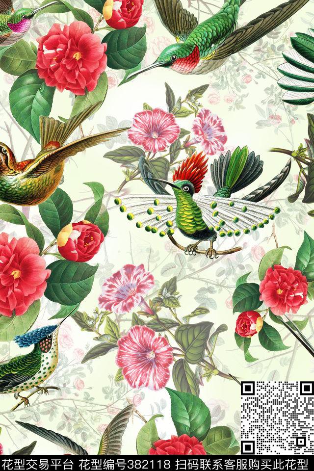 热带风情鸟类花卉数码印花华亿平台下载（图片编号: 382118） - 瓦栏（Walan）