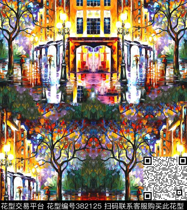 油画建筑山水油画数码印花华亿平台下载（图片编号: 382125） - 瓦栏（Walan）