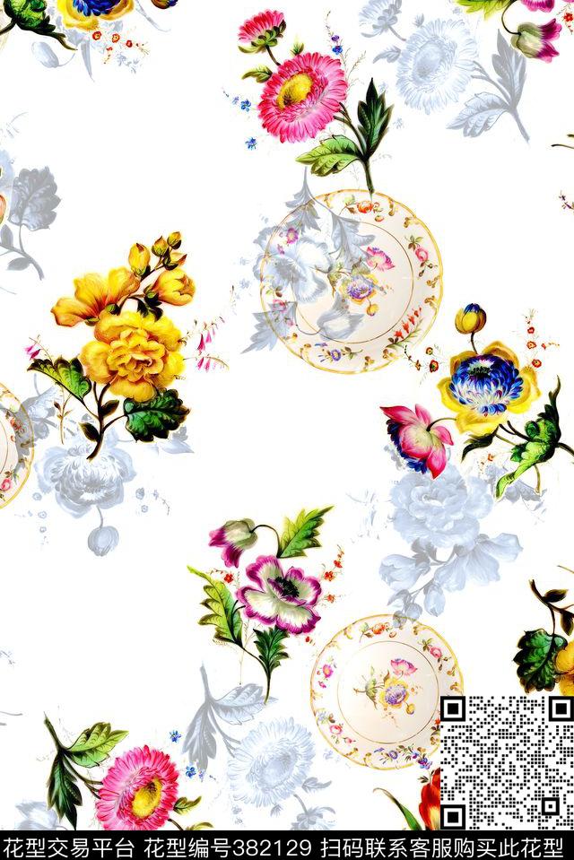 数码中国风手绘花卉中国风手绘花卉花卉组合数码印花华亿平台下载（图片编号: 382129） - 瓦栏（Walan）