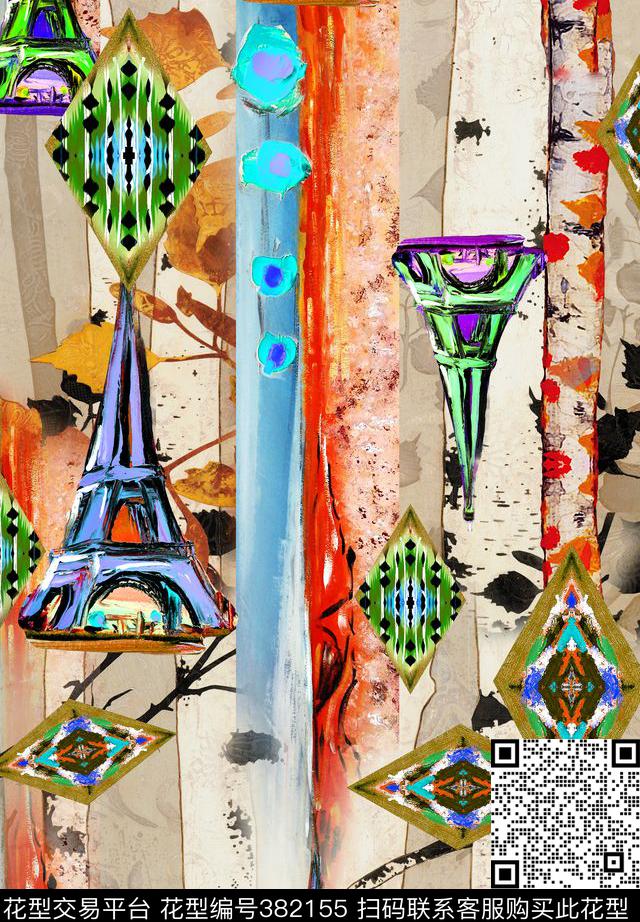 清新大气树干塔数码印花华亿平台下载（图片编号: 382155） - 瓦栏（Walan）