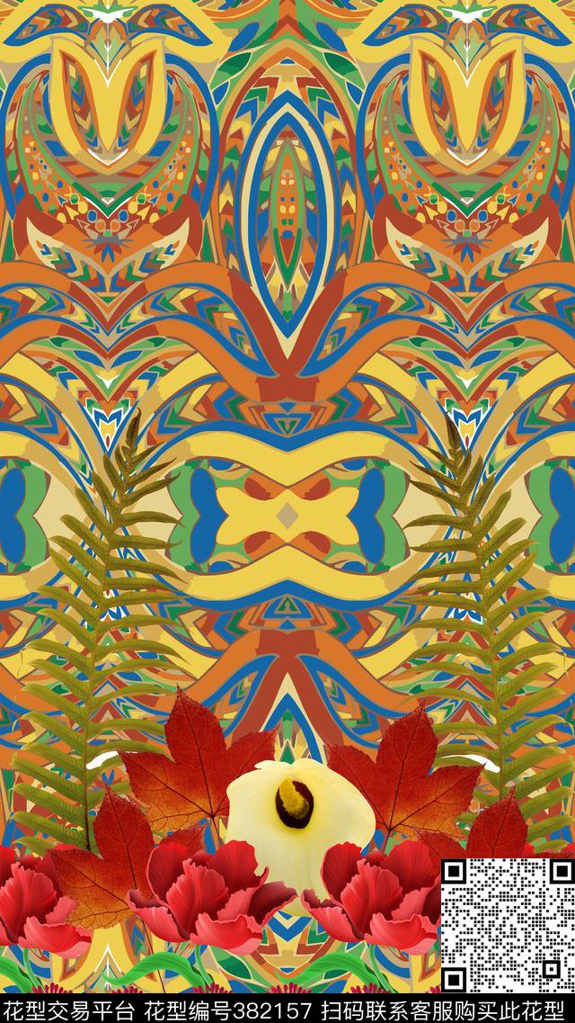 花卉民族民族元素数码印花华亿平台下载（图片编号: 382157） - 瓦栏（Walan）