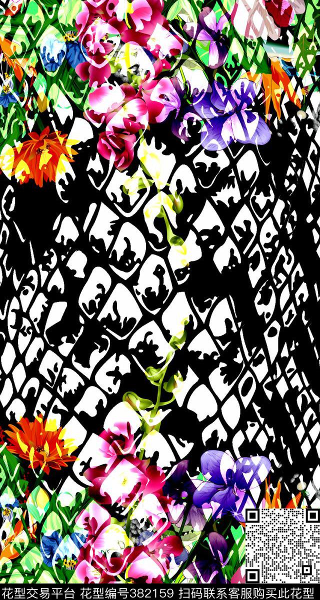 定位蛇纹花卉数码印花华亿平台下载（图片编号: 382159） - 瓦栏（Walan）