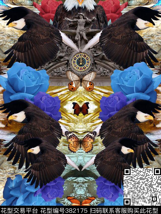 潮流复古蝴蝶数码印花华亿平台下载（图片编号: 382175） - 瓦栏（Walan）