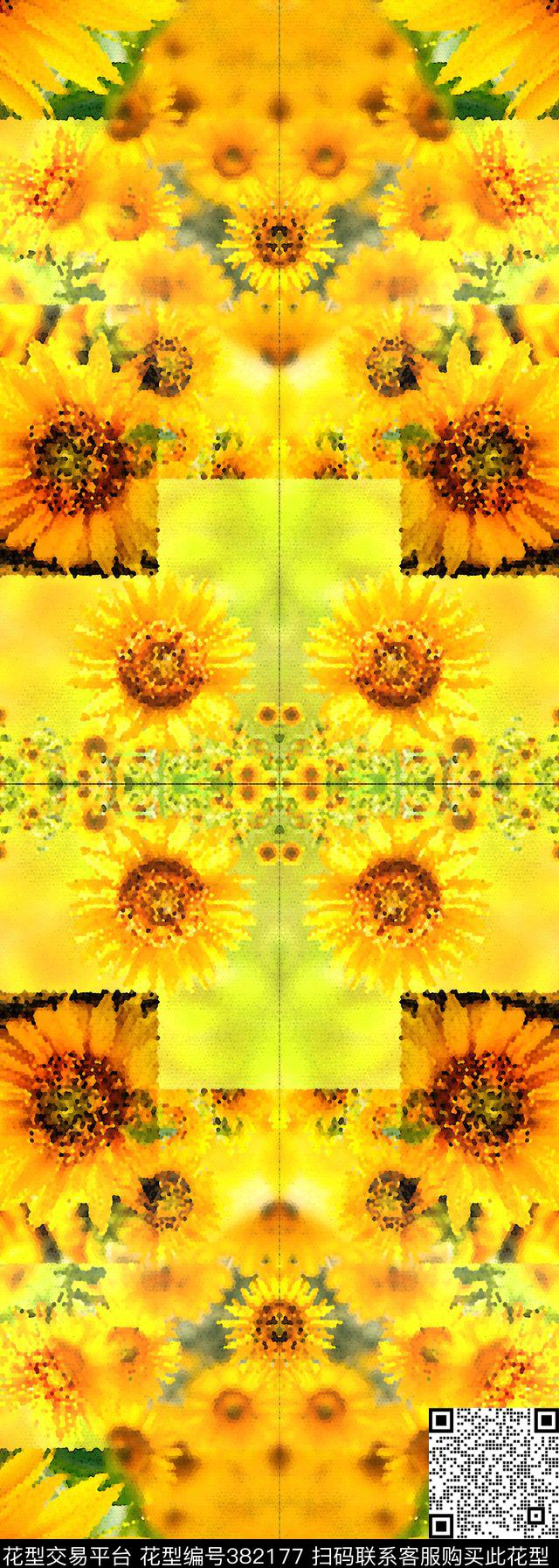 田园抽象向日葵数码印花华亿平台下载（图片编号: 382177） - 瓦栏（Walan）