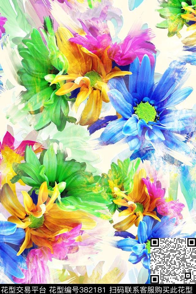 数码手绘花卉手绘花卉花卉组合数码印花华亿平台下载（图片编号: 382181） - 瓦栏（Walan）