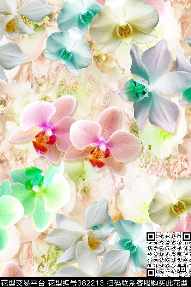 数码花卉女装花卉兰花卉组合数码印花华亿平台下载（图片编号: 382213） - 瓦栏（Walan）