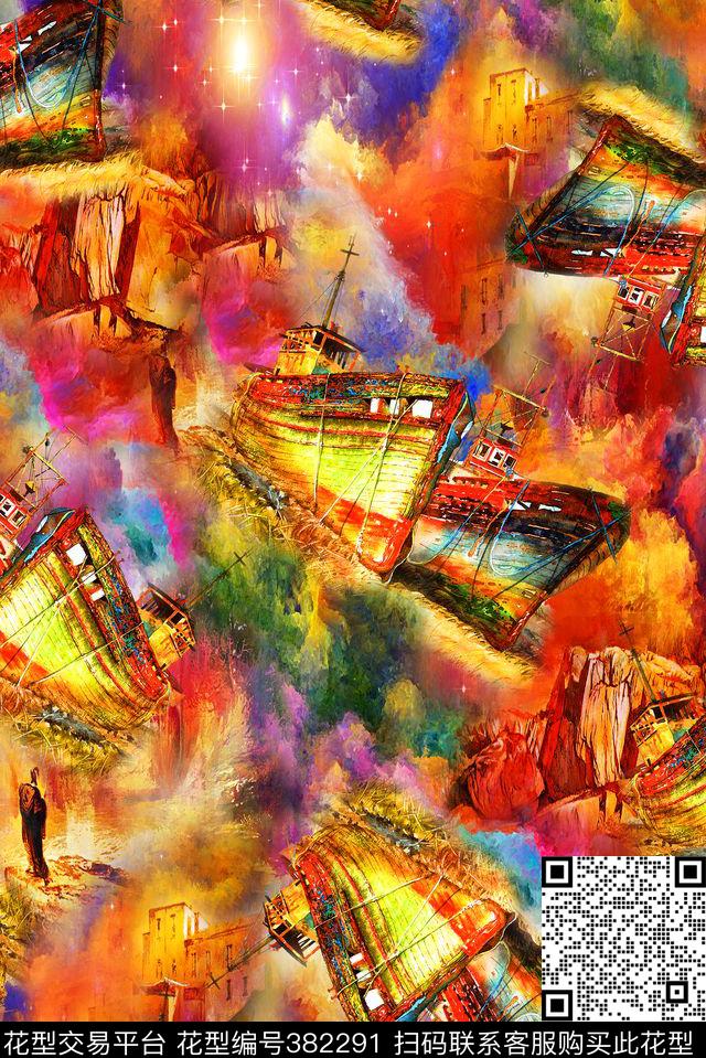 油画五彩斑斓抽象帆船抽象数码印花华亿平台下载（图片编号: 382291） - 瓦栏（Walan）