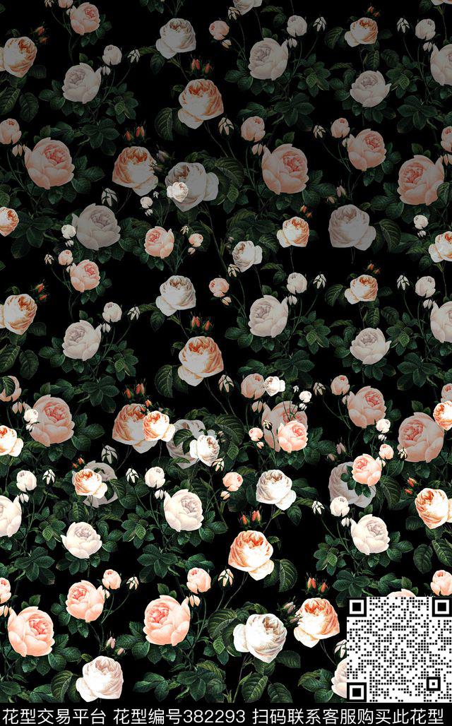 花卉玫瑰数码印花华亿平台下载（图片编号: 382293） - 瓦栏（Walan）