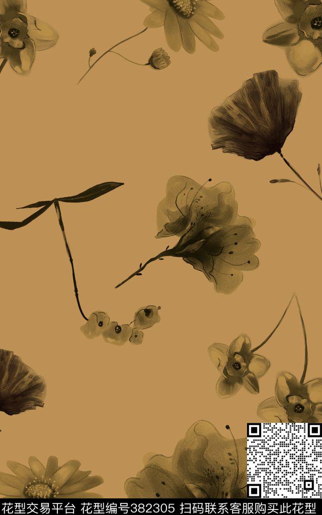 花卉手绘服装传统印花华亿平台下载（图片编号: 382305） - 瓦栏（Walan）