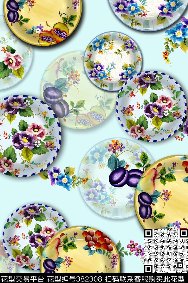 清新欧式花卉磁盘花卉数码印花华亿平台下载（图片编号: 382308） - 瓦栏（Walan）