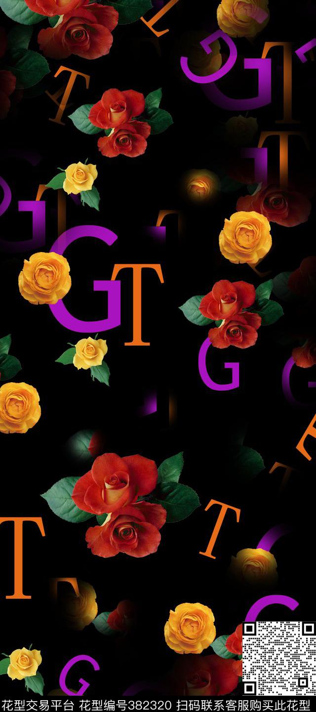 休闲花卉字母数码印花华亿平台下载（图片编号: 382320） - 瓦栏（Walan）