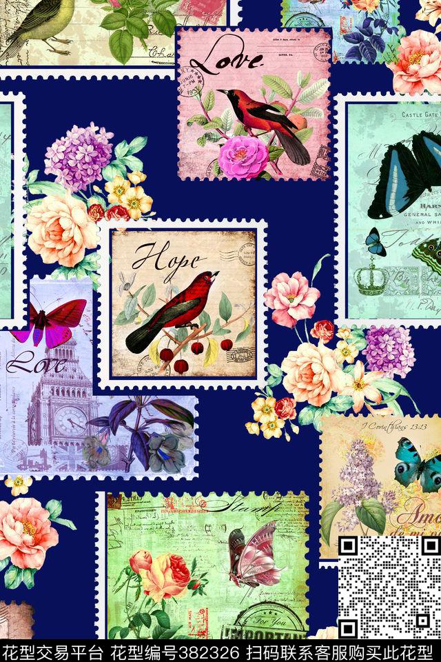 欧式邮票何花卉数码印花华亿平台下载（图片编号: 382326） - 瓦栏（Walan）