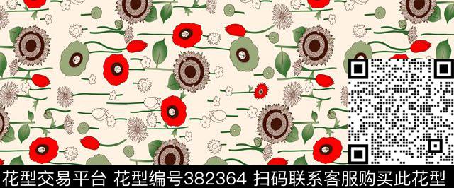抽象花卉传统印花华亿平台下载（图片编号: 382364） - 瓦栏（Walan）