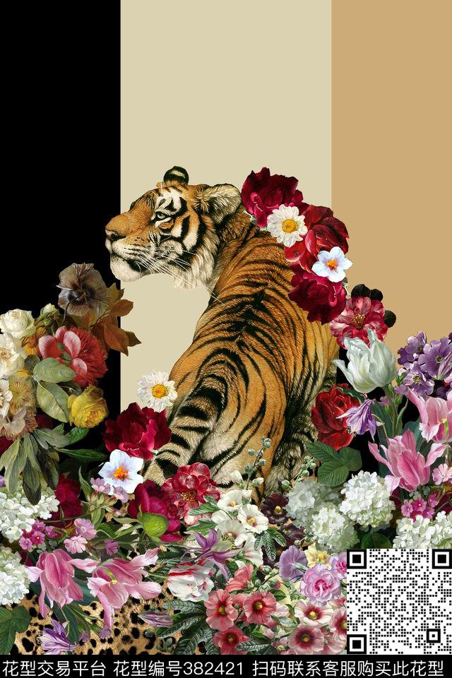 动物豹纹油画花数码印花华亿平台下载（图片编号: 382421） - 瓦栏（Walan）