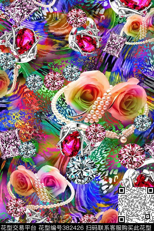 抽象宝石珠宝宝石数码印花华亿平台下载（图片编号: 382426） - 瓦栏（Walan）