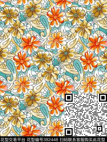 乱花花卉腰果传统印花华亿平台下载（图片编号: 382448） - 瓦栏（Walan）