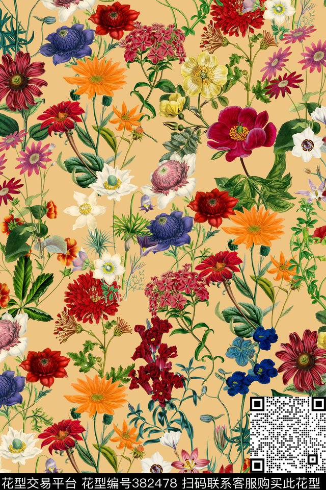 花卉满版玫瑰数码印花华亿平台下载（图片编号: 382478） - 瓦栏（Walan）