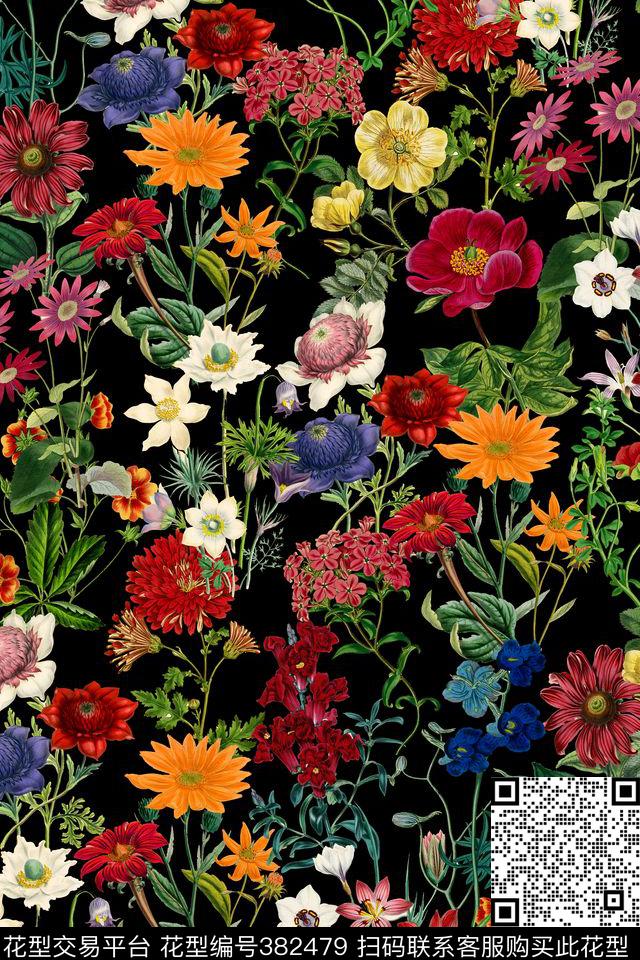花卉满版玫瑰数码印花华亿平台下载（图片编号: 382479） - 瓦栏（Walan）