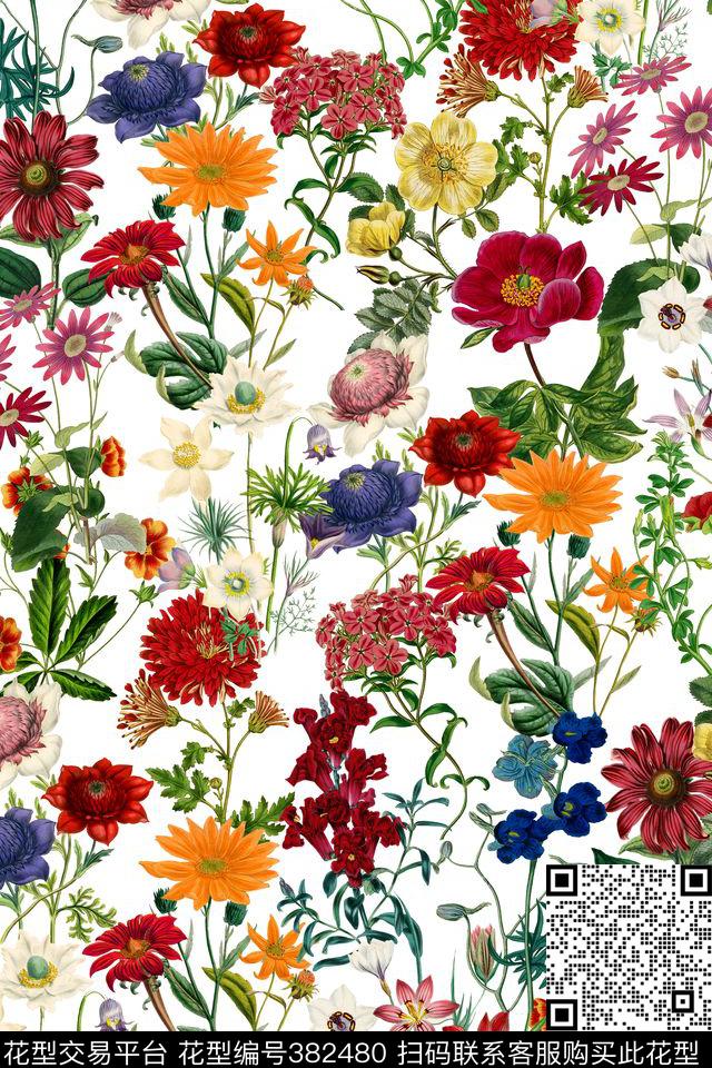 雏菊花卉兰花数码印花华亿平台下载（图片编号: 382480） - 瓦栏（Walan）
