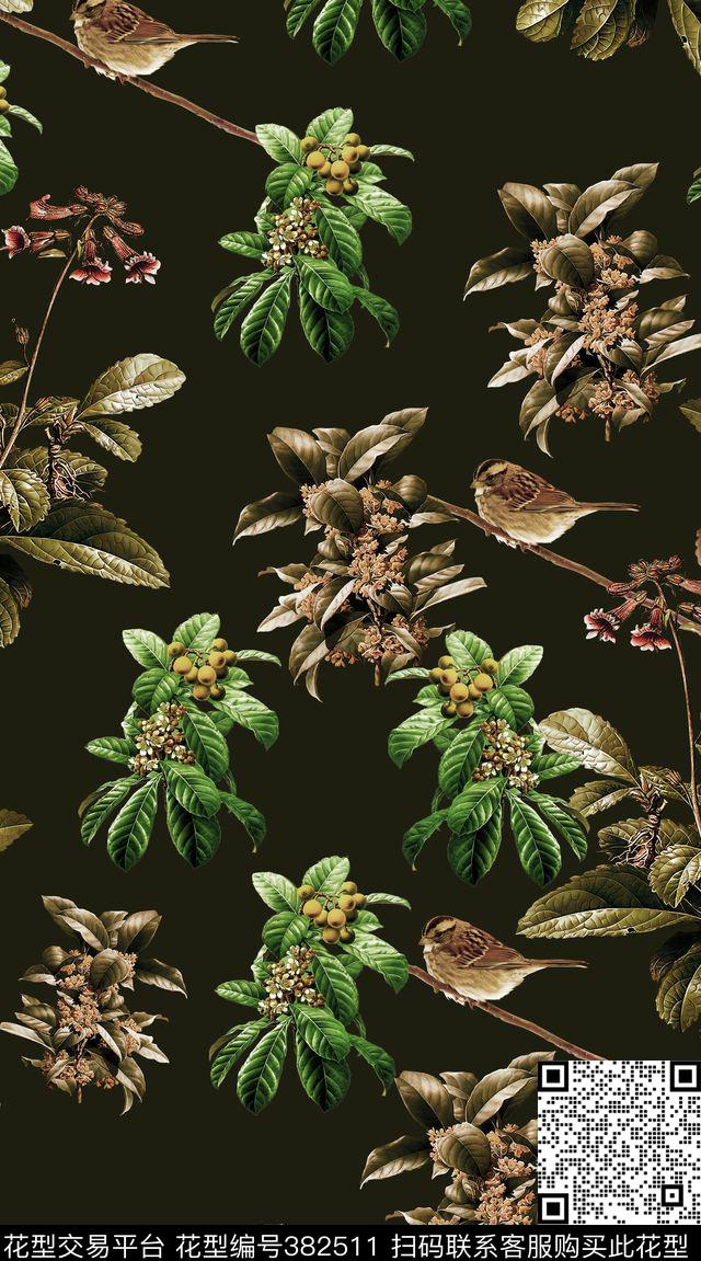 定位花枇杷树叶数码印花华亿平台下载（图片编号: 382511） - 瓦栏（Walan）