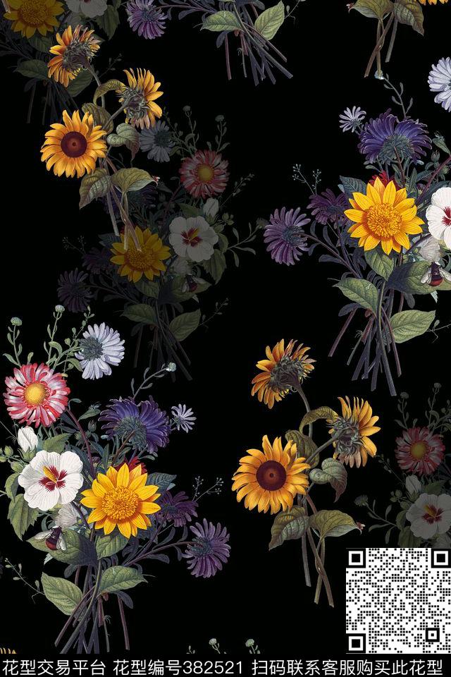 欧式休闲手绘花卉菊花花卉数码印花华亿平台下载（图片编号: 382521） - 瓦栏（Walan）