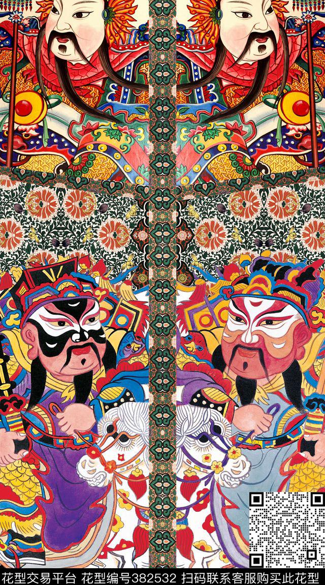 中国风定位手绘中国神话画像数码印花华亿平台下载（图片编号: 382532） - 瓦栏（Walan）