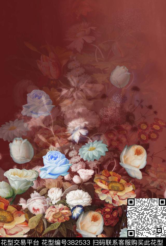 复古花卉泳衣/内衣/服饰面料华亿平台数码印花华亿平台下载（图片编号: 382533） - 瓦栏（Walan）