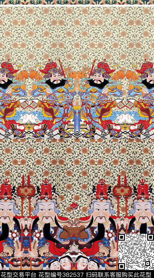 中国风定位手绘画像数码印花华亿平台下载（图片编号: 382537） - 瓦栏（Walan）